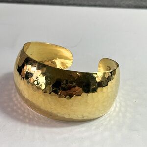Vintage Itaor Hammered 925 Sterling Sliver Gold Tone Cuff Bracelet Italy Runway